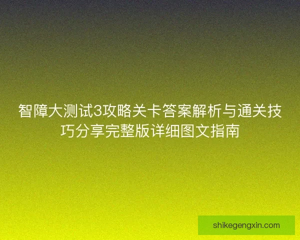 智障大测试3攻略关卡答案解析与通关技巧分享完整版详细图文指南